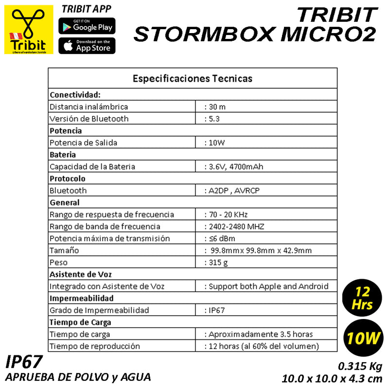 Altavoz Bluetooth Tribit StormBox Micro 2 Negro