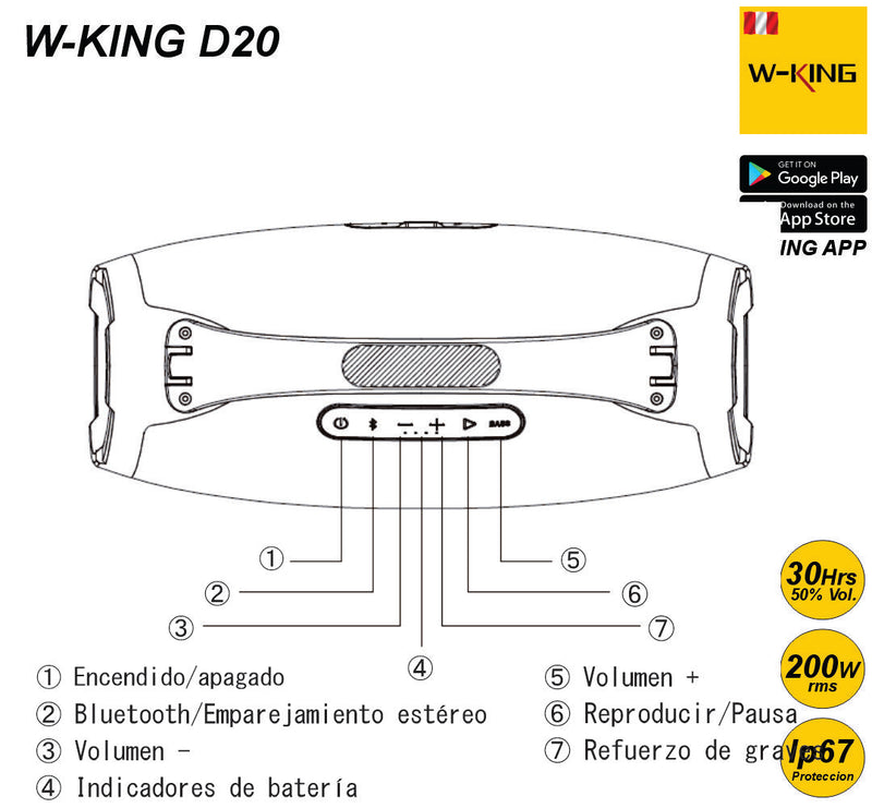 Altavoz Parlante Bluetooth W-KING D20