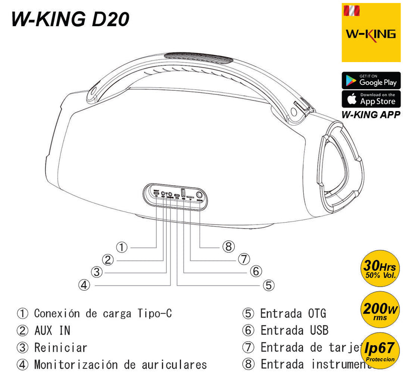 Altavoz Parlante Bluetooth W-KING D20