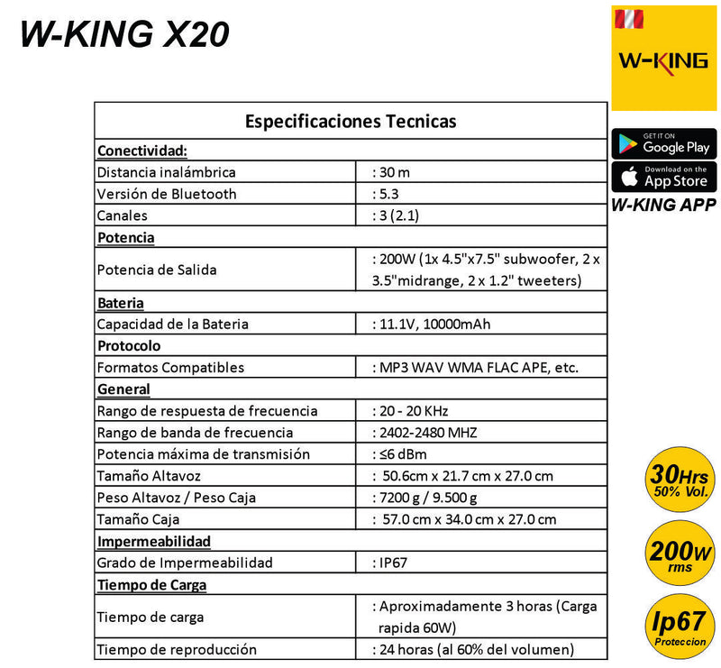 Altavoz Parlante Bluetooth W-KING X20