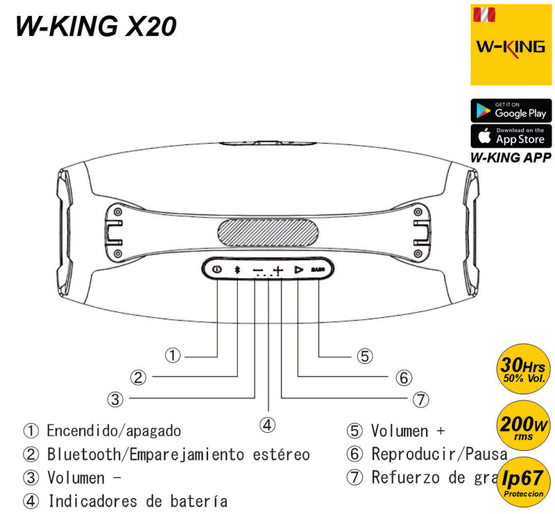 Altavoz Parlante Bluetooth W-KING X20